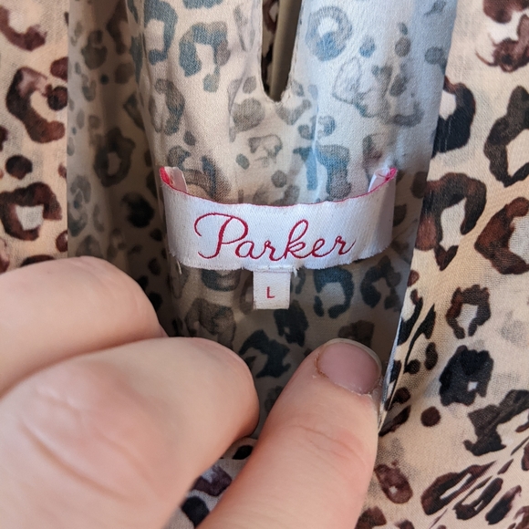 Parker Elliana Smocked Animal Print Leopard Blouson Mini Dress - Picture 6 of 7